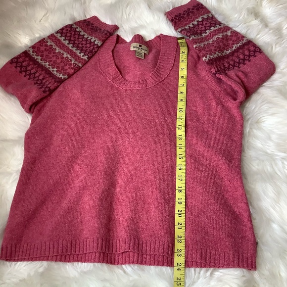Woolrich Dahlia Sweater Women’s PL 100% Lambswool Pink Fair Isle Print Sleeves - Picture 8 of 12